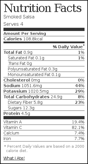 Nutrition label for Smoked Salsa